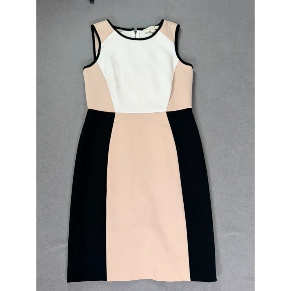 Ann Taylor Loft Beige/ Black/ White Color Block Dress Sleeveless Dress- Size 2